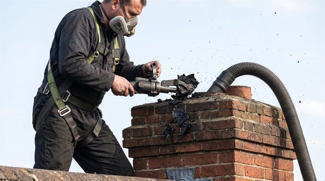 Technician removing creosote from a chimney with a vacuum in Whittier